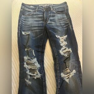 AE Next Level Stretch 4R RippedDark Blue Distressed Women's Jeans
